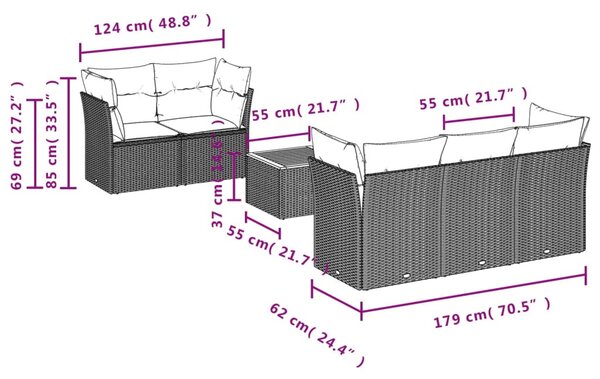 6 részes fekete polyrattan kerti ülőgarnitúra párnával