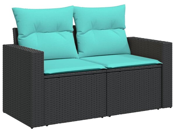 10 részes fekete polyrattan kerti ülőgarnitúra párnával
