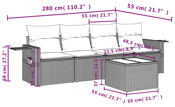 5 részes barna polyrattan kerti ülőgarnitúra párnával