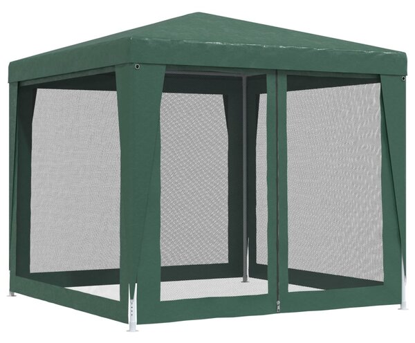 Zöld HDPE rendezvénysátor 4 hálós oldalfallal 2,5x2,5 m