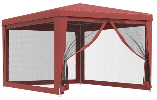 Piros HDPE rendezvénysátor 4 hálós oldalfallal 3x4 m