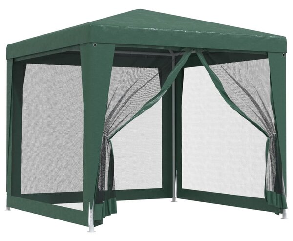 Zöld HDPE rendezvénysátor 4 hálós oldalfallal 2,5x2,5 m