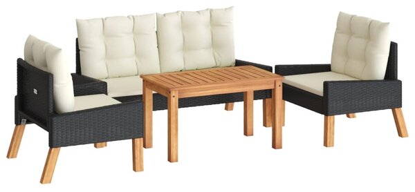 4 részes polyrattan és tömör fa kerti ülőgarnitúra párnákkal