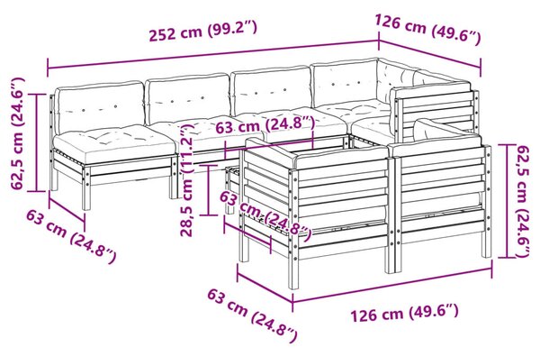 8 részes impregnált fenyőfa kerti kanapészett párnákkal