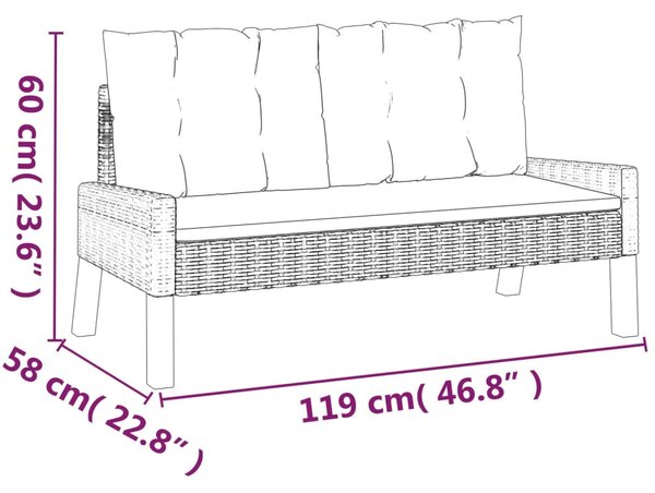 4 részes polyrattan és tömör fa kerti ülőgarnitúra párnákkal