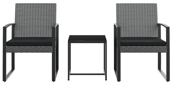 3 részes sötétszürke polyrattan kerti étkezőgarnitúra párnákkal