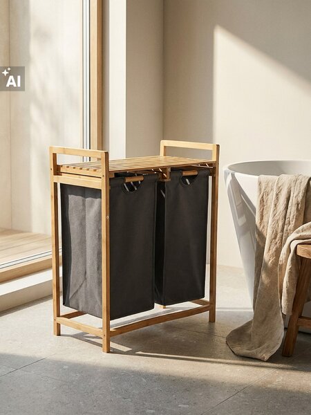 Sinsay - Fürdőszobai polc textil szennyeskosarakkal - bézs