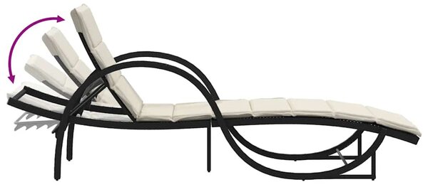 2 db fekete polyrattan napozóágy párnával