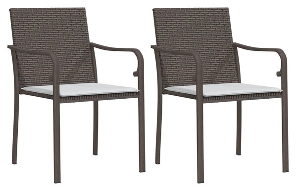 2 db barna polyrattan kerti szék párnával 56 x 59 x 84 cm
