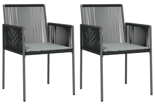 2 db fekete polyrattan kerti szék párnával 54 x 60,5 x 83,5 cm