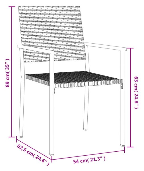 2 db fekete polyrattan kerti szék 54 x 62,5 x 89 cm