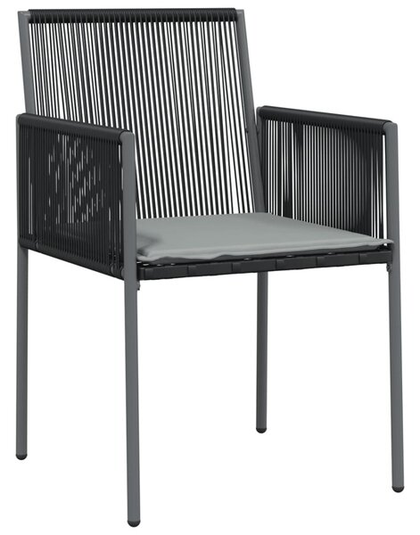 2 db fekete polyrattan kerti szék párnával 54 x 60,5 x 83,5 cm