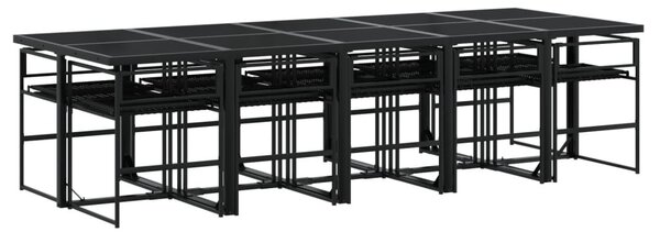 11 részes fekete polyrattan kerti étkezőgarnitúra párnákkal