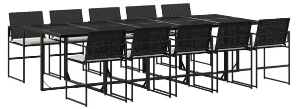 11 részes fekete polyrattan kerti étkezőgarnitúra párnákkal