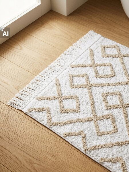 Sinsay - Tuftolt szőnyeg geometrikus mintával és rojttal - bézs
