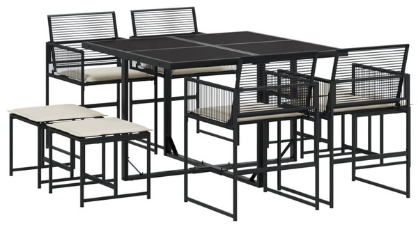 9 részes fekete polyrattan kerti étkezőgarnitúra párnákkal