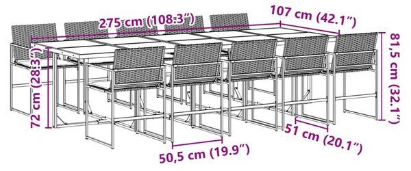 11 részes fekete polyrattan kerti étkezőgarnitúra párnákkal