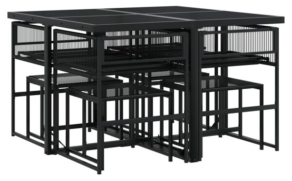 9 részes fekete polyrattan kerti étkezőgarnitúra párnákkal