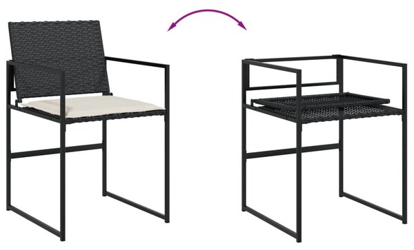 11 részes fekete polyrattan kerti étkezőgarnitúra párnákkal