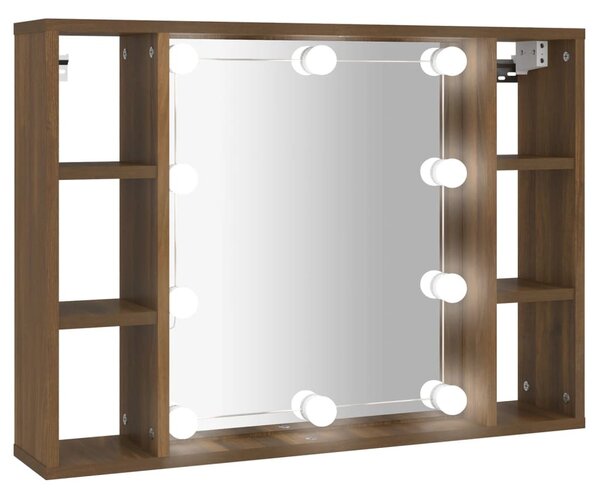 Barna tölgyszínű tükrös szekrény LED-ekkel 76 x 15 x 55 cm