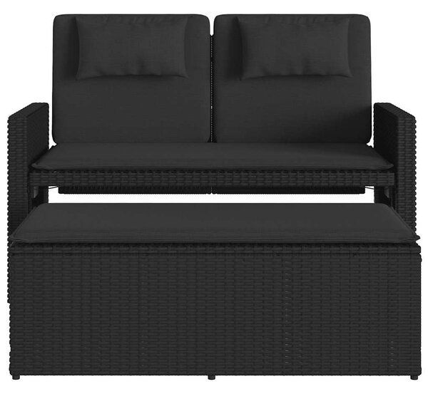 Fekete polyrattan dönthető kerti pad párnával