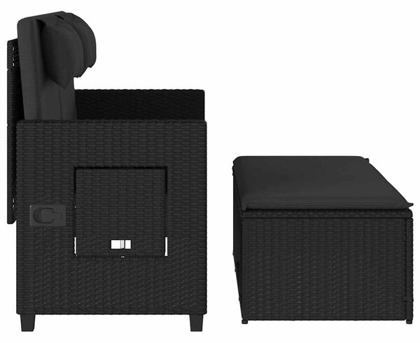 Fekete polyrattan dönthető kerti pad párnával