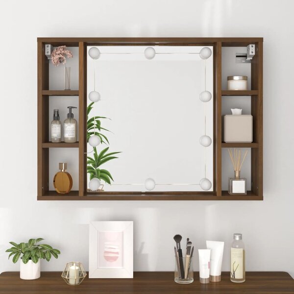 Barna tölgyszínű tükrös szekrény LED-ekkel 76 x 15 x 55 cm