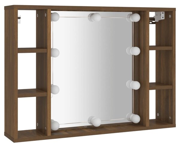 Barna tölgyszínű tükrös szekrény LED-ekkel 76 x 15 x 55 cm
