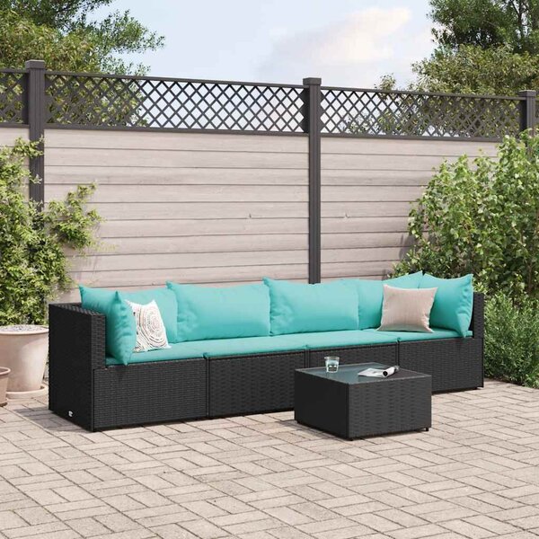 5 részes fekete polyrattan kerti ülőgarnitúra párnákkal