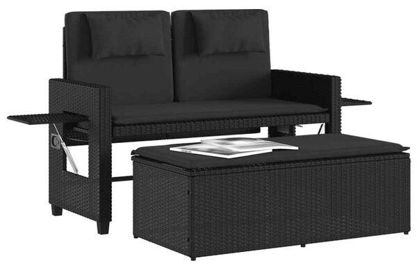 Fekete polyrattan dönthető kerti pad párnával