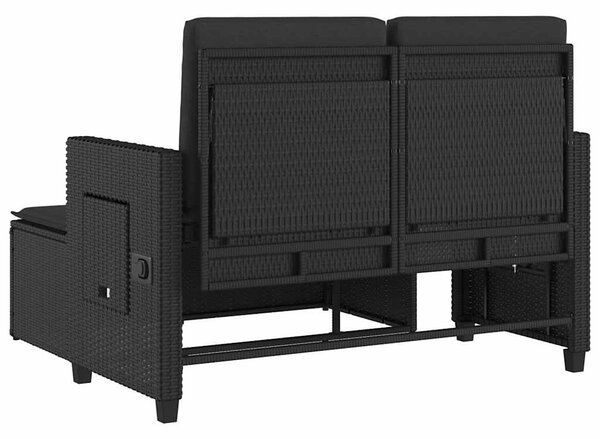 Fekete polyrattan dönthető kerti pad párnával