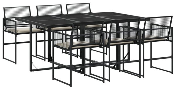 VidaXL 7 részes fekete polyrattan kerti étkezőgarnitúra párnával
