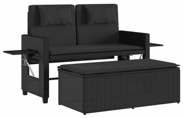 Fekete polyrattan dönthető kerti pad párnával