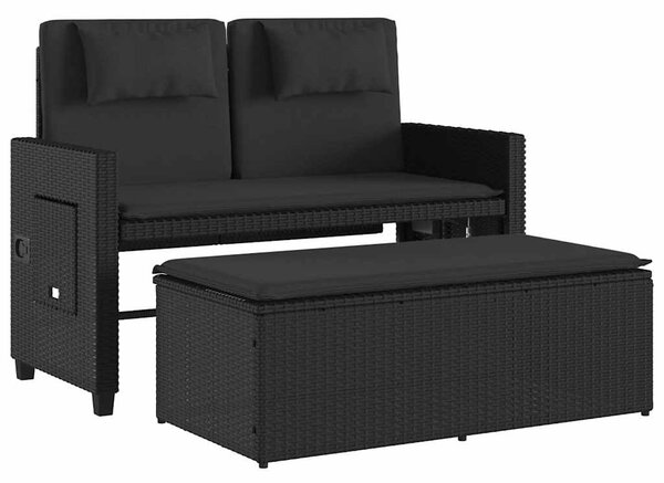 Fekete polyrattan dönthető kerti pad párnával