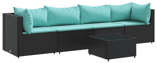 5 részes fekete polyrattan kerti ülőgarnitúra párnákkal