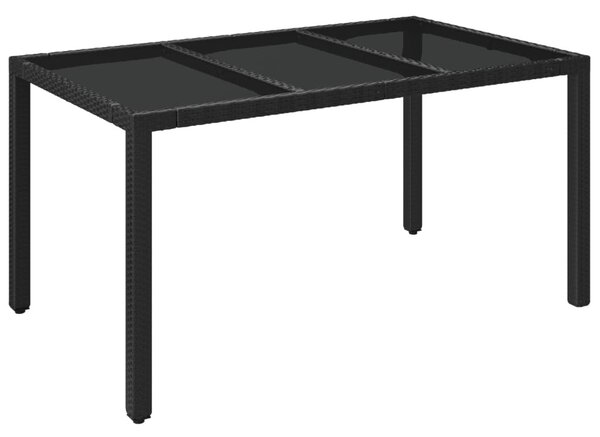 Fekete polyrattan üveglapos kerti asztal 150 x 90 x 75 cm