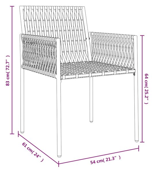2 db barna polyrattan kerti szék párnával 54 x 61 x 83 cm