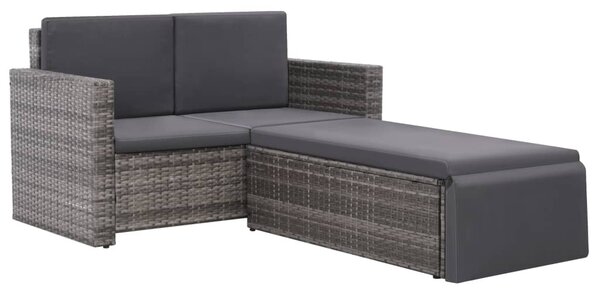 VidaXL 2 részes szürke polyrattan kerti bútorszett párnákkal