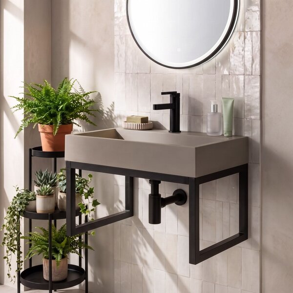 Konglomerátum mosdó Rea GOYA TAUPE 50CM + állvány