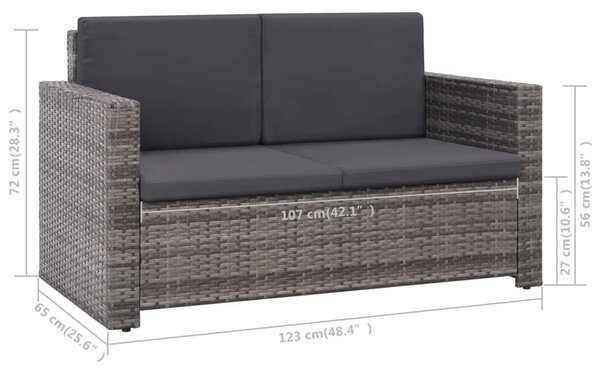 VidaXL 2 részes szürke polyrattan kerti bútorszett párnákkal