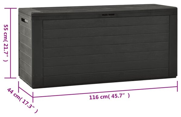 Antracitszürke kerti tárolóláda 116 x 44 x 55 cm
