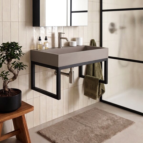 Konglomerátum mosdó Rea GOYA TAUPE 60CM + állvány