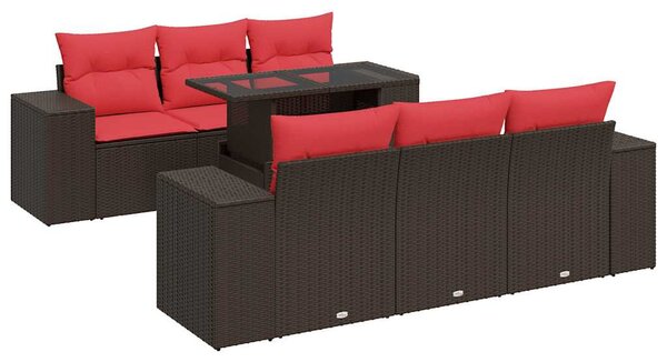 VidaXL 7 részes barna polyrattan akácfa kerti ülőgarnitúra párnákkal