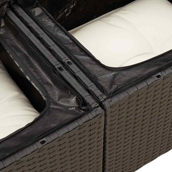 6 részes fekete polyrattan akácfa kerti ülőgarnitúra párnákkal