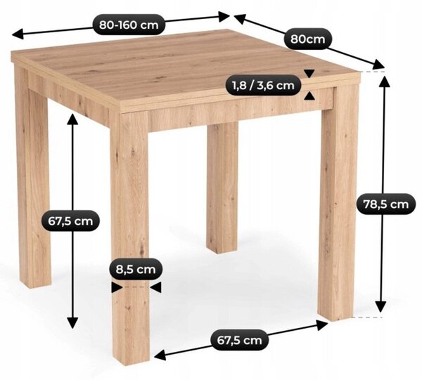 MAX kihúzható étkezőasztal 80-160 cm, artisan tölgy
