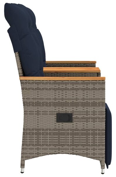 Kétszemélyes dönthető kerti kanapé asztallal, szürke polyrattan