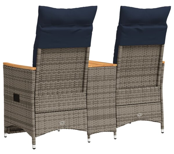 Kétszemélyes dönthető kerti kanapé asztallal, szürke polyrattan