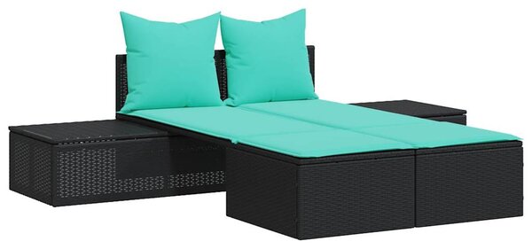 VidaXL fekete polyrattan kétszemélyes napozóágy párnákkal