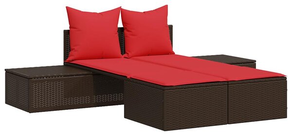 VidaXL barna polyrattan kétszemélyes napozóágy párnákkal