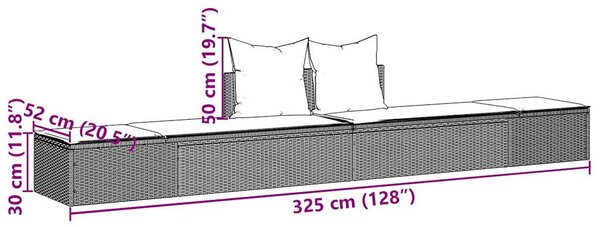 VidaXL barna polyrattan kétszemélyes napozóágy párnákkal